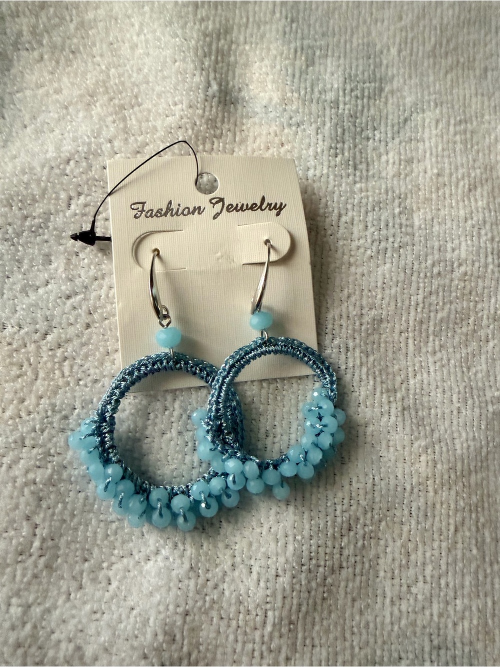 Fashion Jewelry Light Blue Beaded Hoop Earrings 💕 4x15$